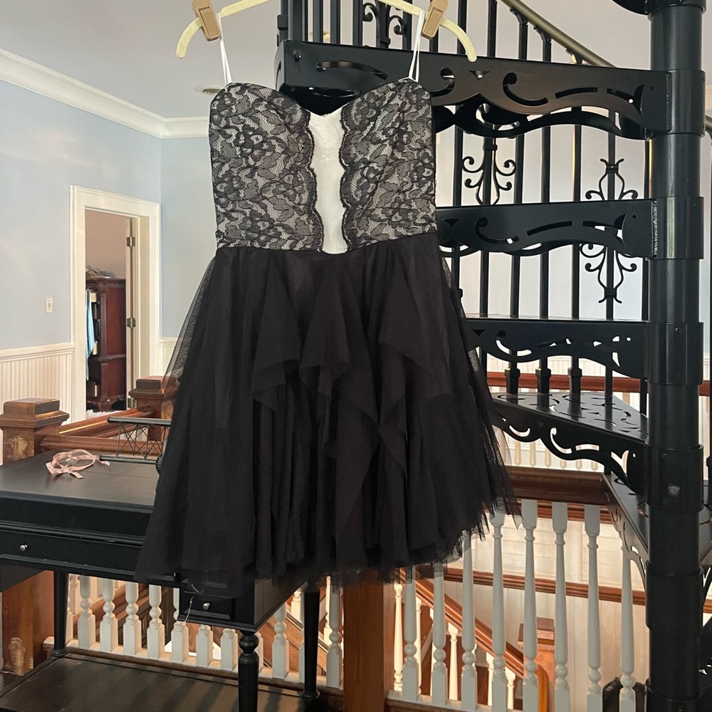 As U Wish black & white lace strapless ruffled mini party dress 3